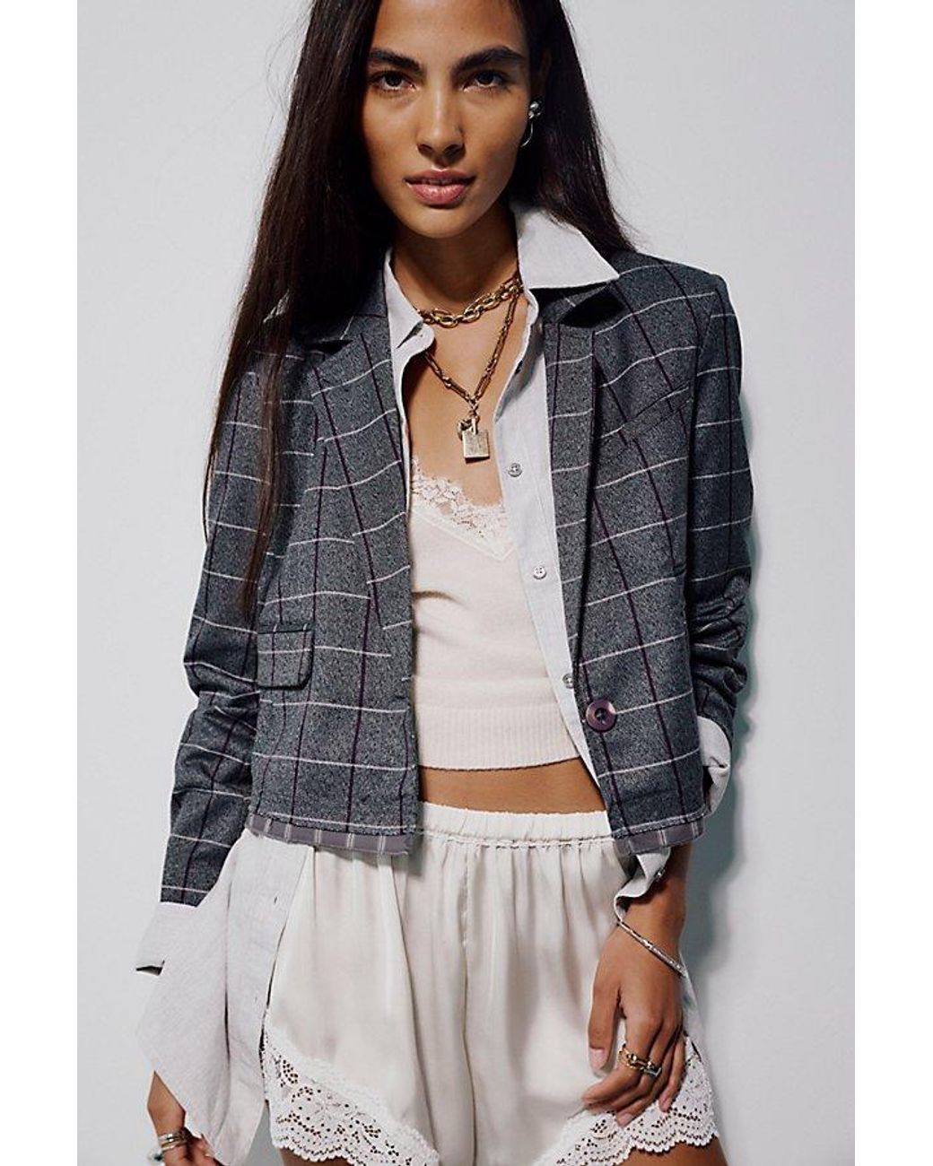 Free People Gray Academia Blazer Jacket
