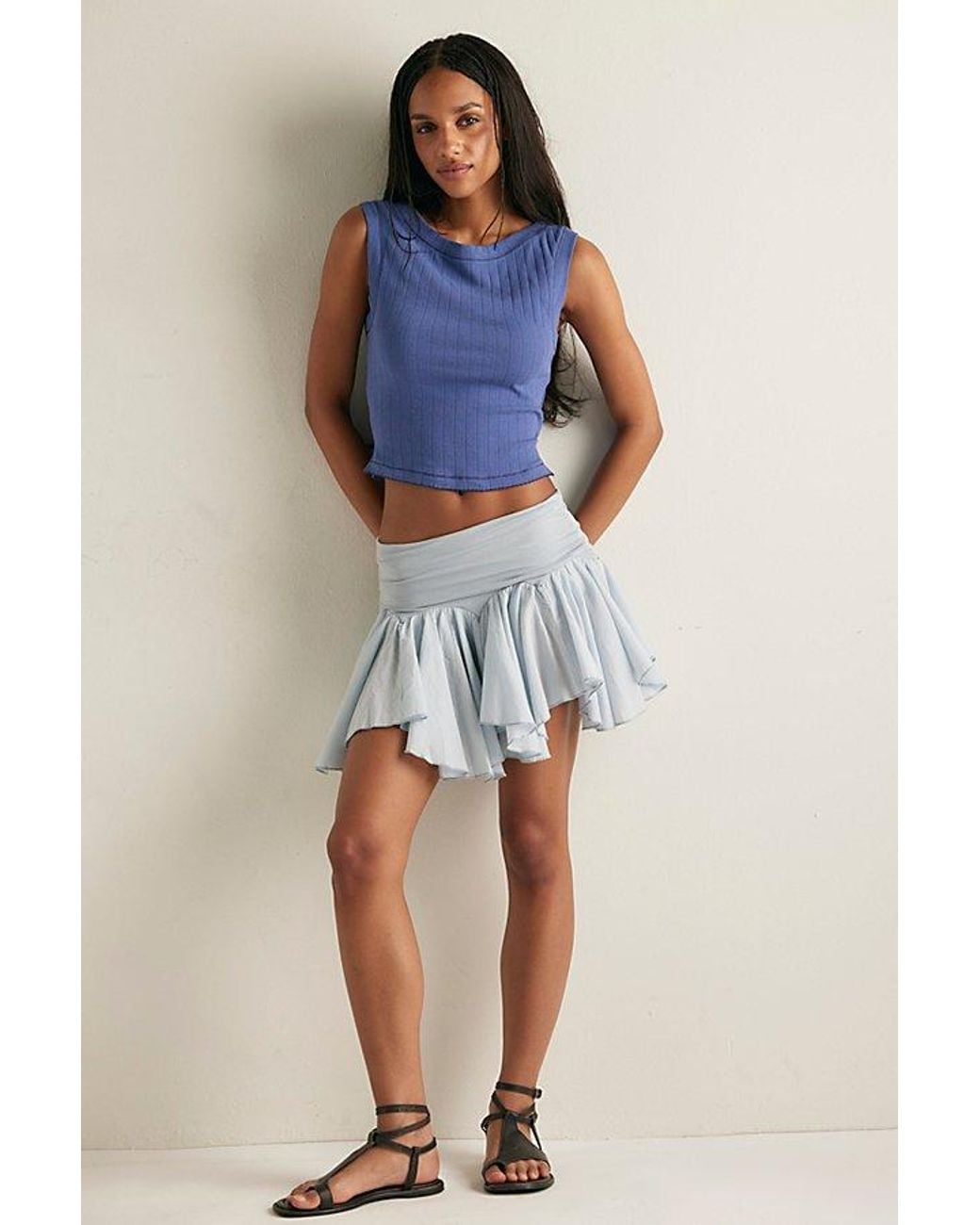 Intimately By Free People Blue End Game Pointelle Muscle Tank Top By