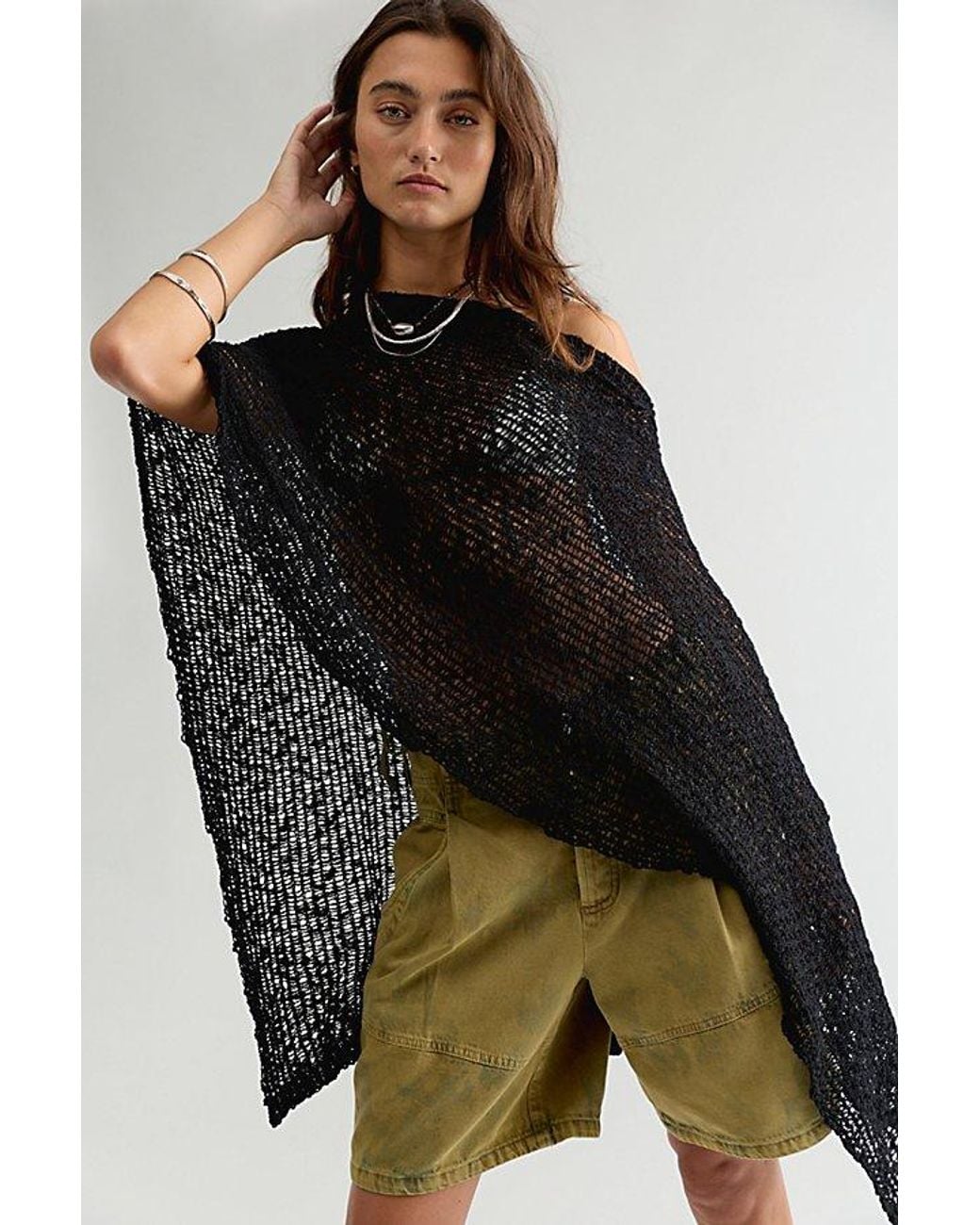 Free People Black Jade Knit Poncho Jacket