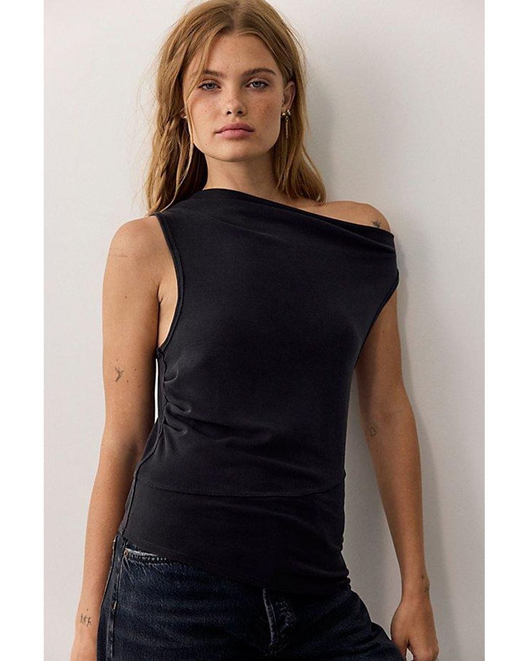 Free People Black Lola Asymmetrical Hem Tank Top