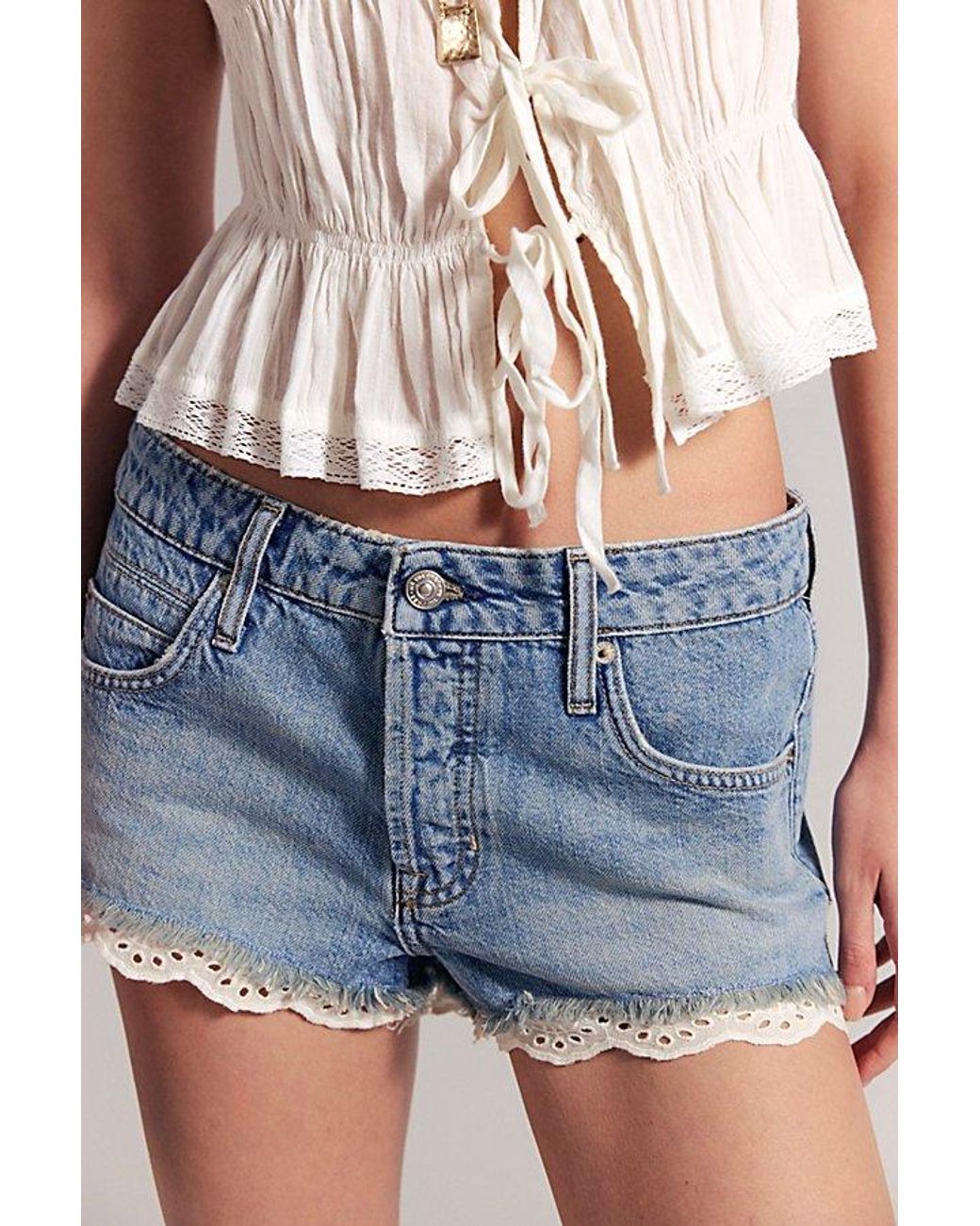 Free People Blue Cali Lace Shorties
