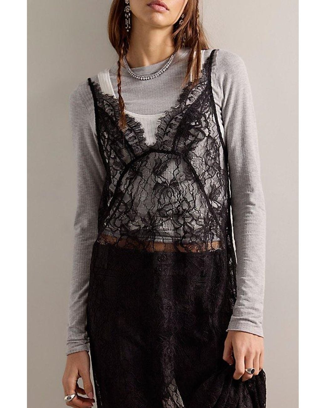 Intimately By Free People Black Star Crossed Lace Maxi Slip Dress By