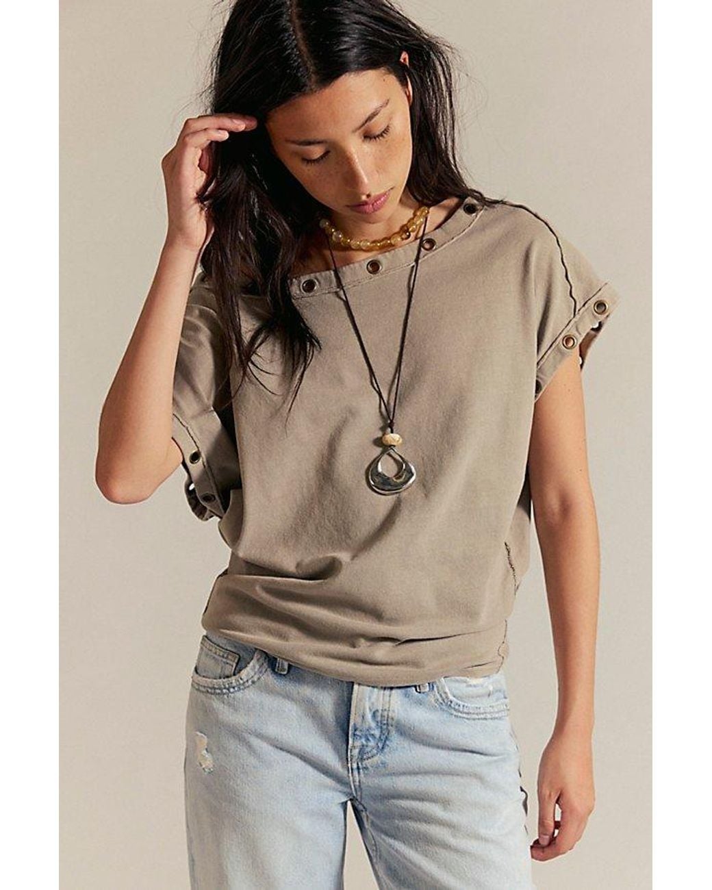 Free People Brown Off-The-Shoulder Billie Tee