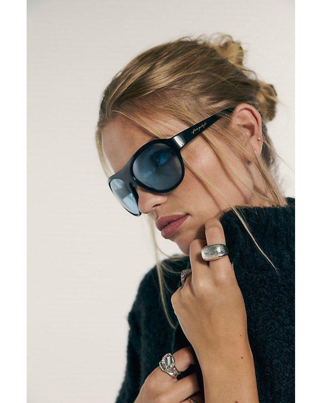 Free People Blue Reese Oversized Shield Aviator Sunglasses