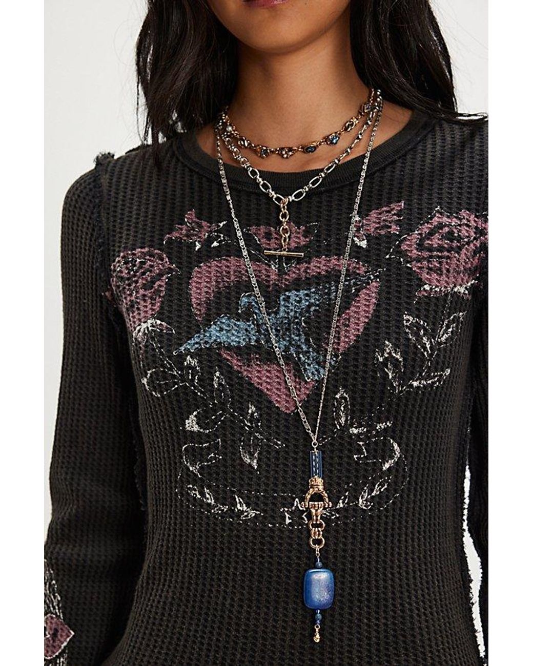 Free People Black Lucky Locket Tee