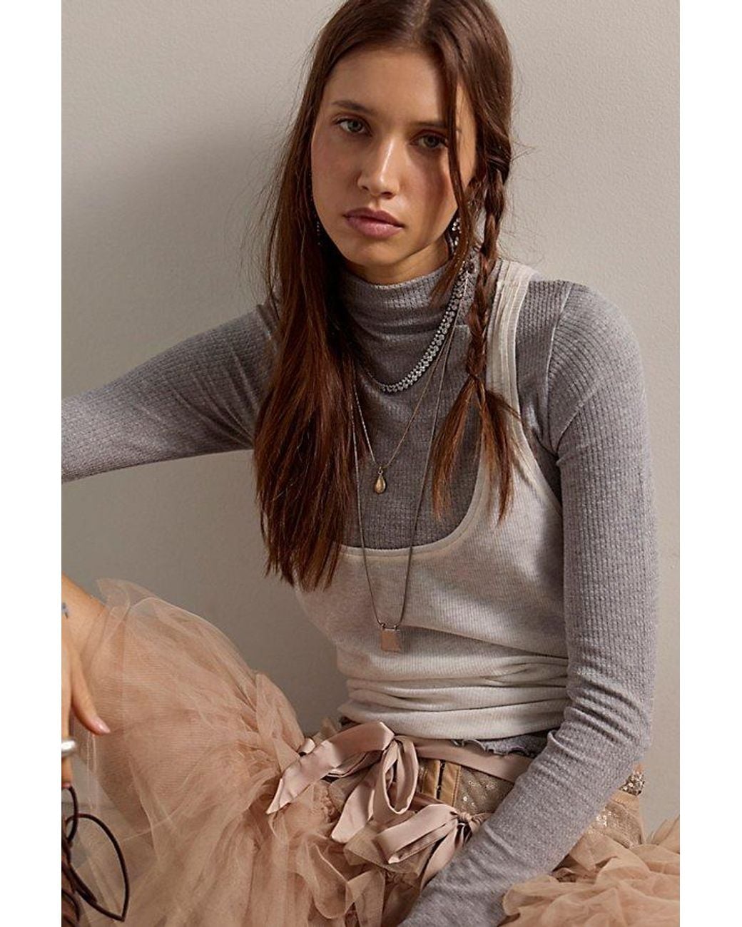 Intimately By Free People Gray Base Layer Thermal Mock Neck Long Sleeve By
