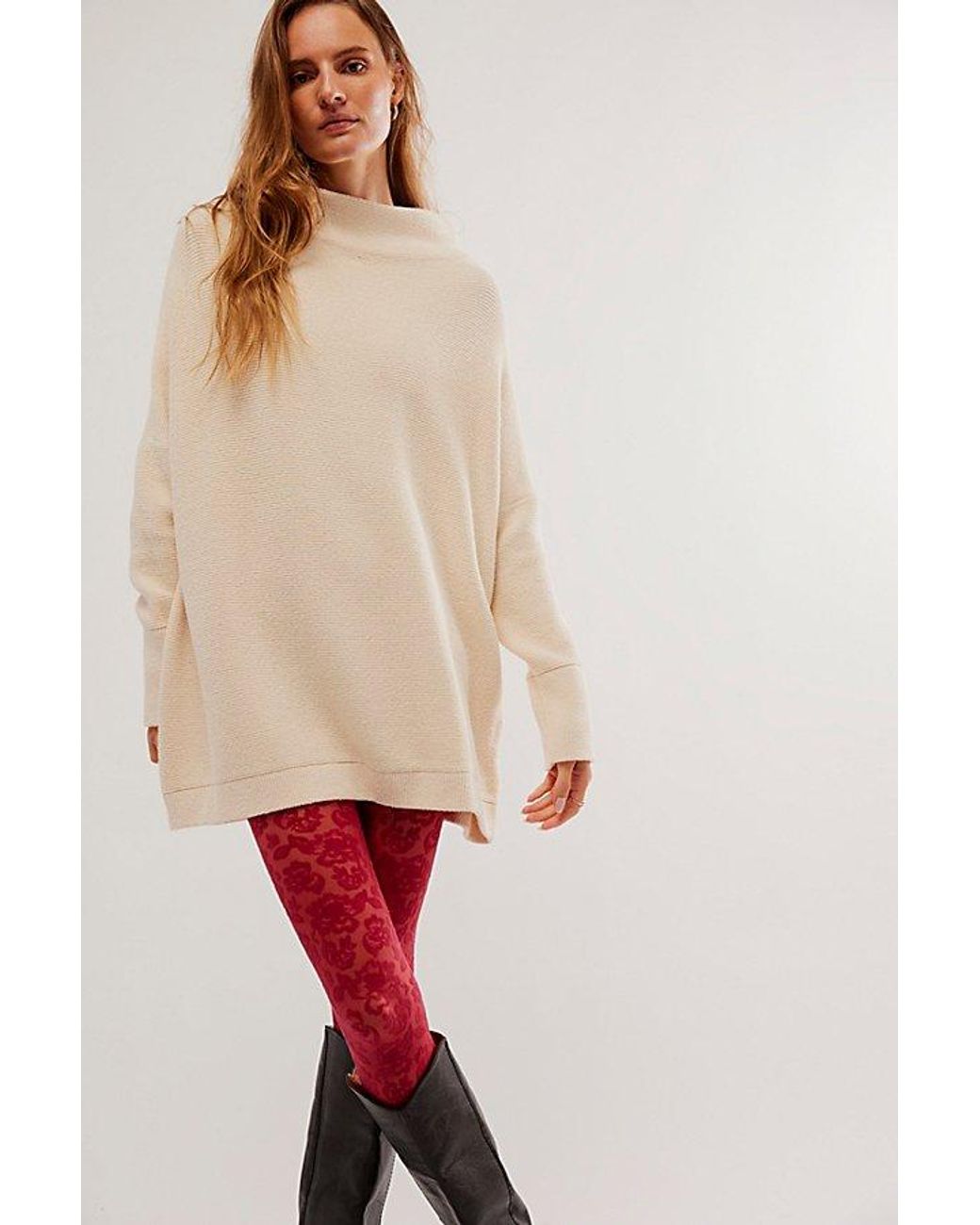 Free People Floral Lace Vine Tights At In Ruby in Red