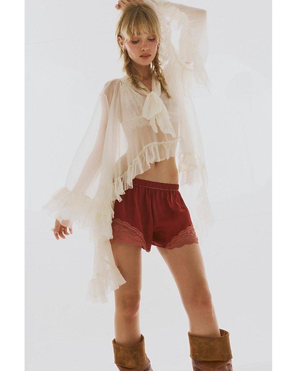 Free People Natural Full Sleeve Frill Top