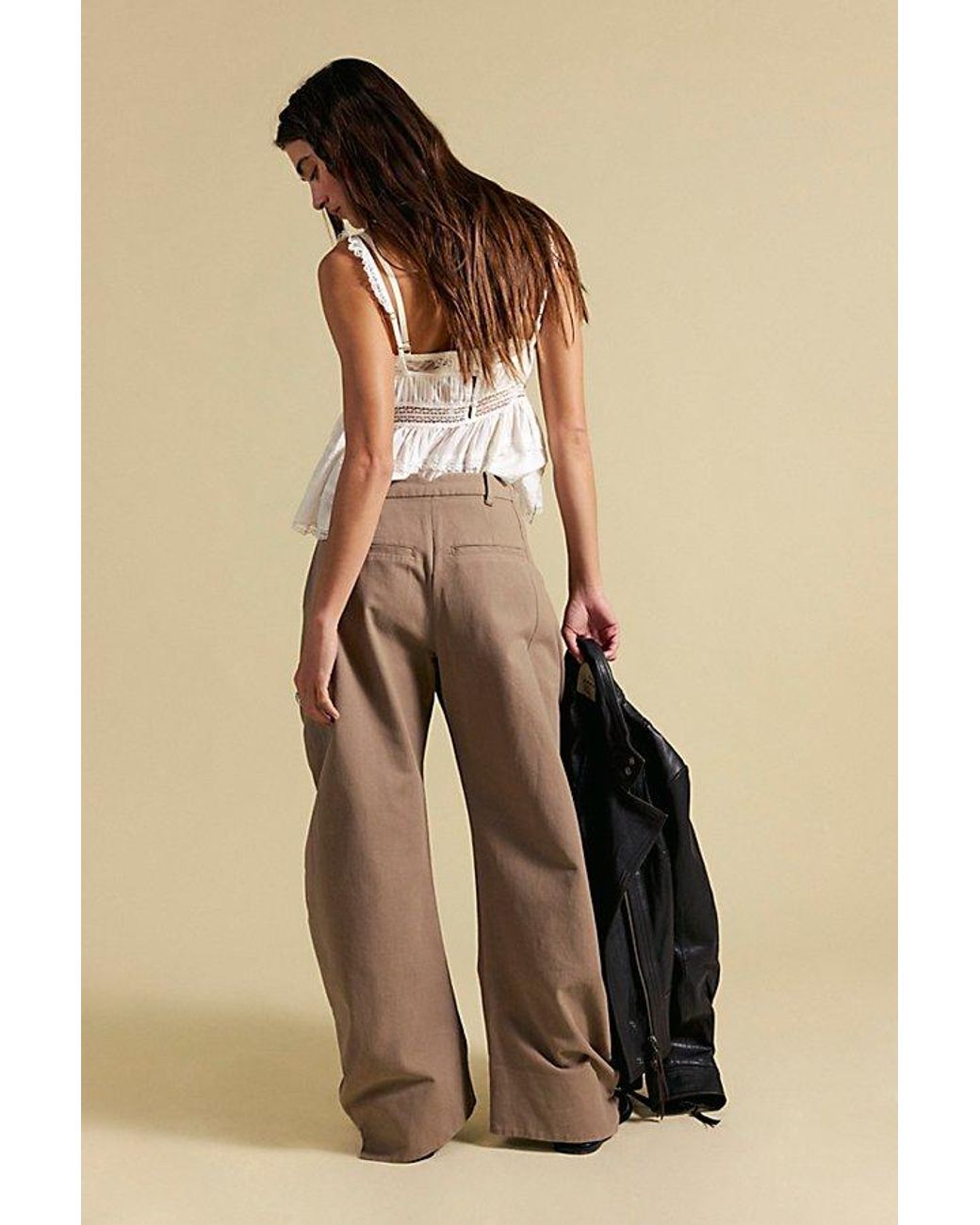 Free People Natural Spotlight Structured Twill Barrel Trousers