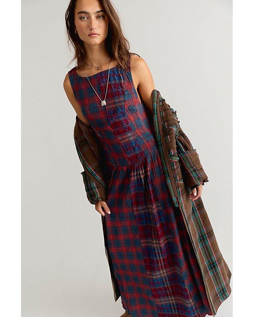Free People Multicolor Passing Time Plaid Maxi Dress