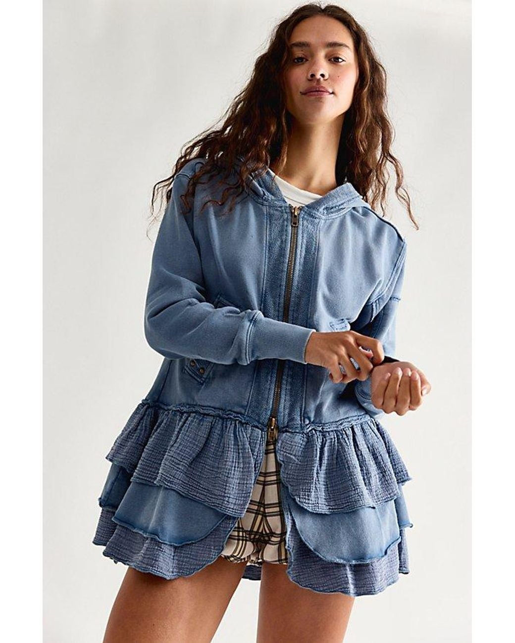 Free People Blue Piece Of Cake Zip-Up Cardi