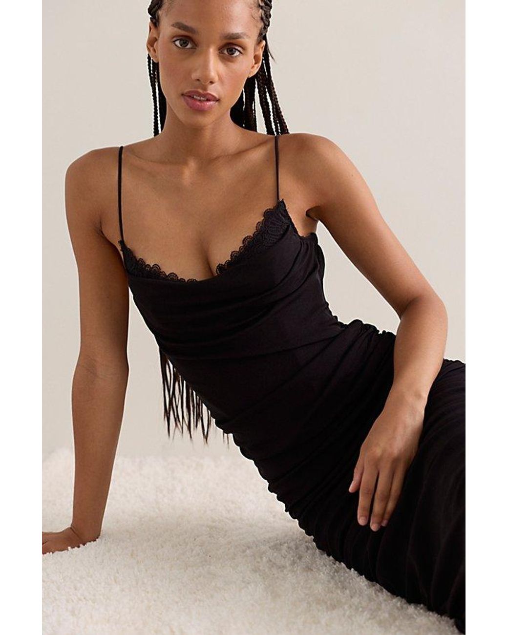 Intimately By Free People Black Instant Attraction Midi Slip Dress By
