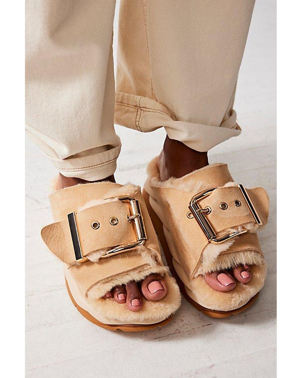 4Ccccees Natural Mellow Shearling Slides