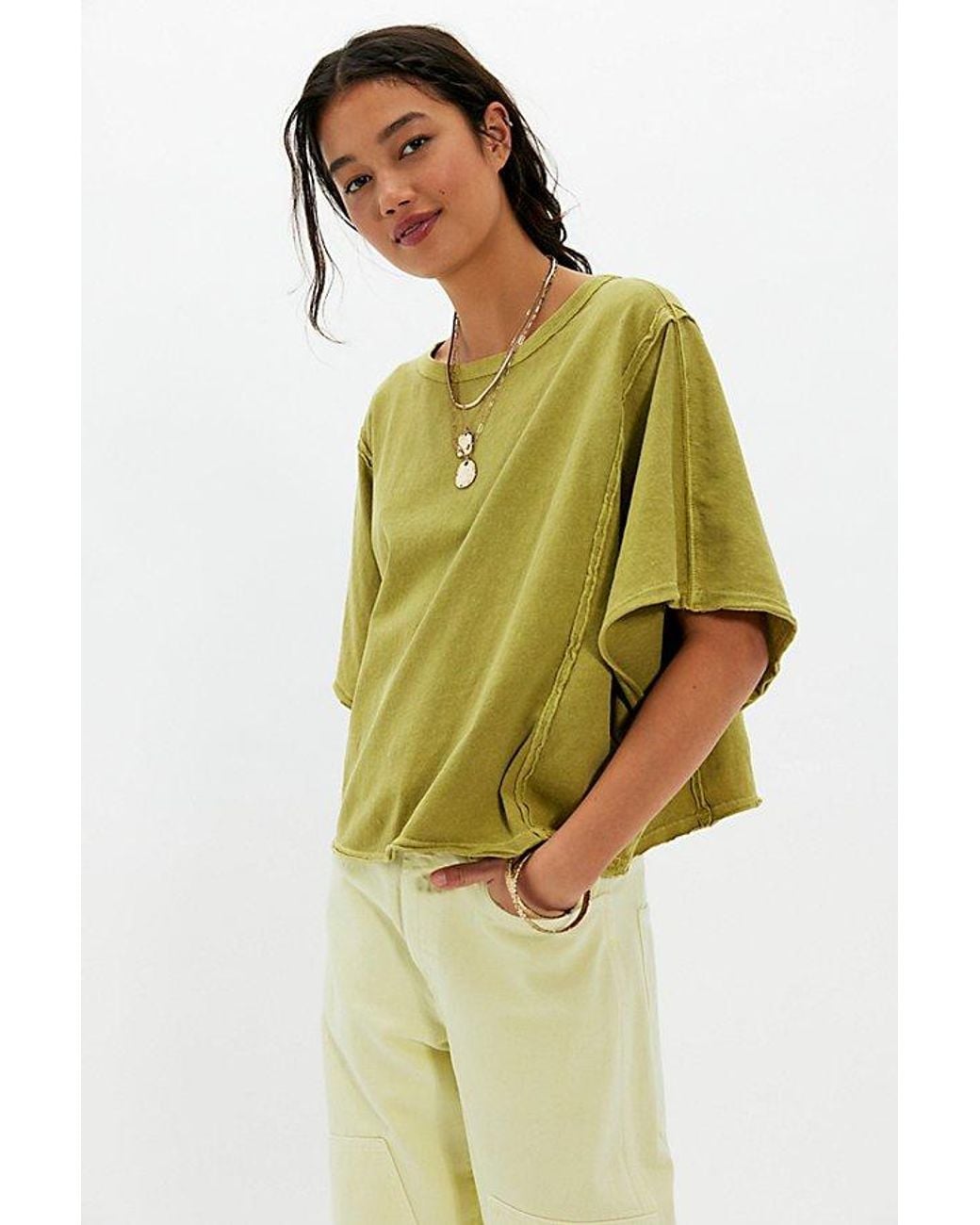 Free People Green Next Level Boat Neck Tee