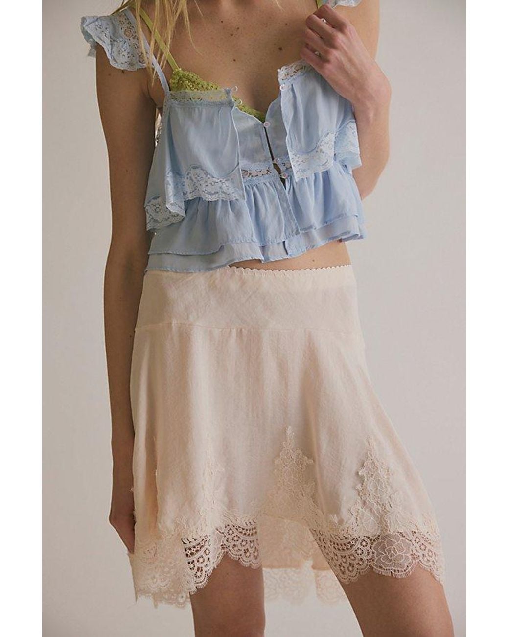 Free People Green Something Satin Mini Slip Skirt