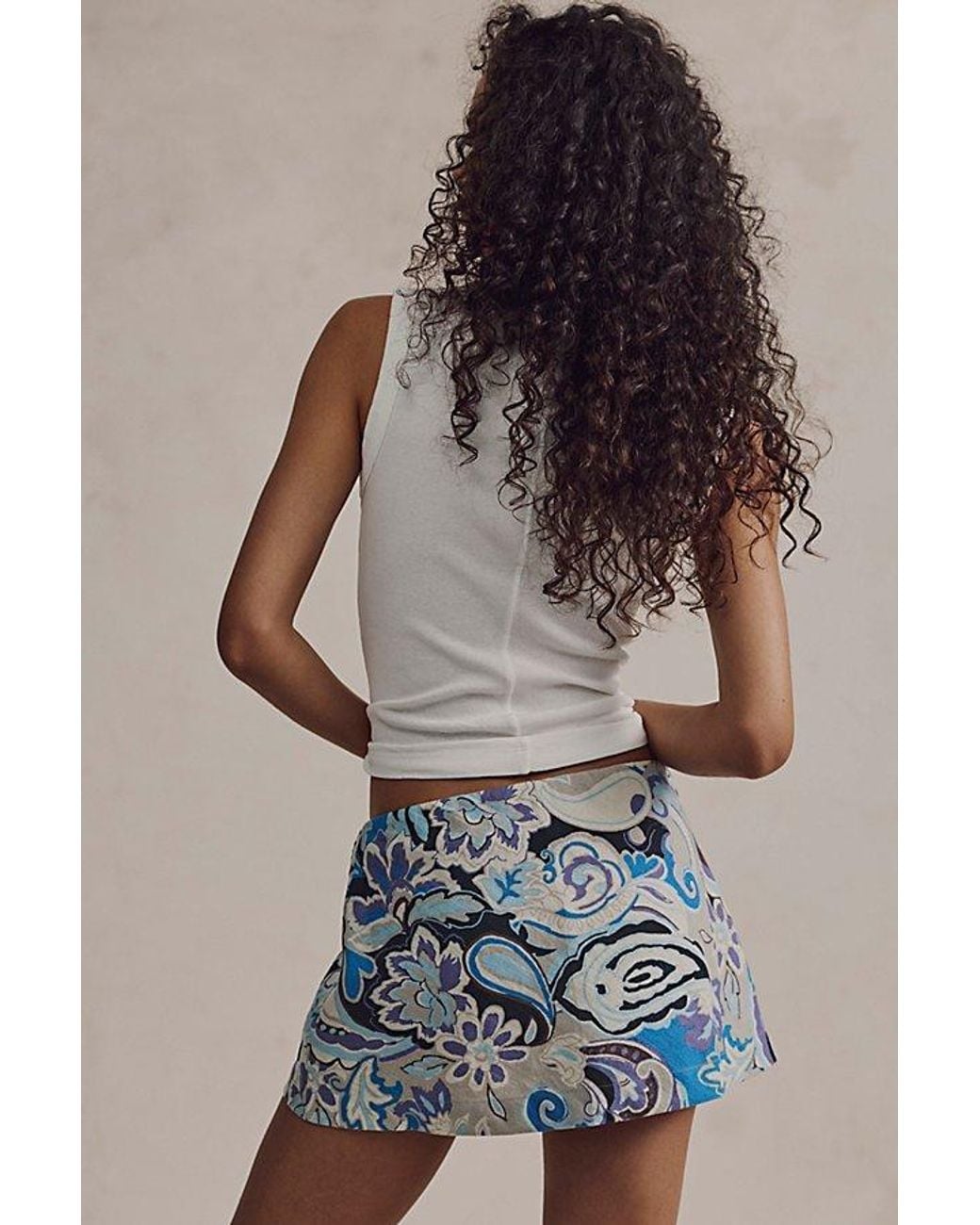 Free People Blue My Little Micro Mini Printed Skort