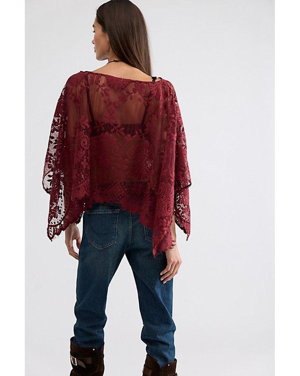 Free People Red Fp X Malai Lace Poncho Jacket