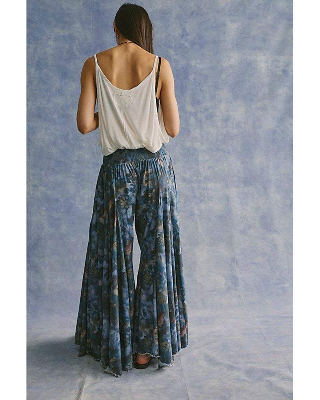 Free People Blue Fallen Star Printed Wide-Leg Pants