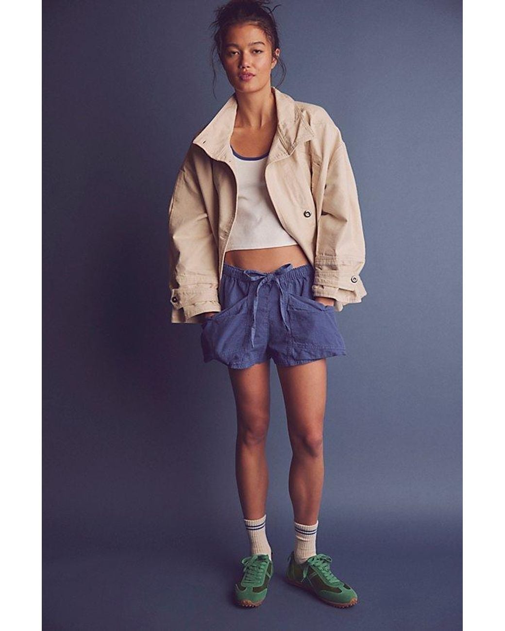 Free People Blue Good Fortune Solid Cotton-Linen Shorts