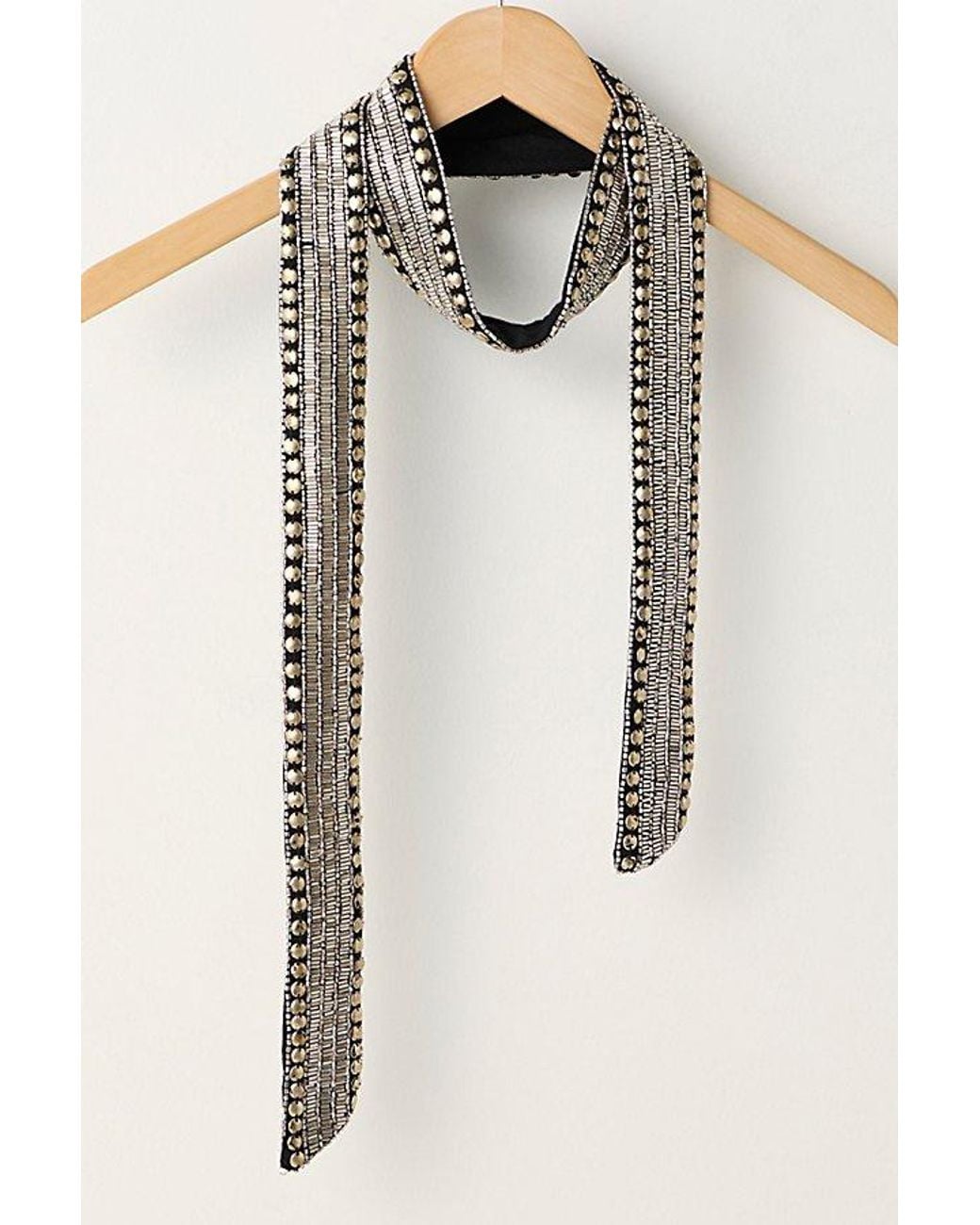 Free People Black Billie Embellished Skinny Scarf
