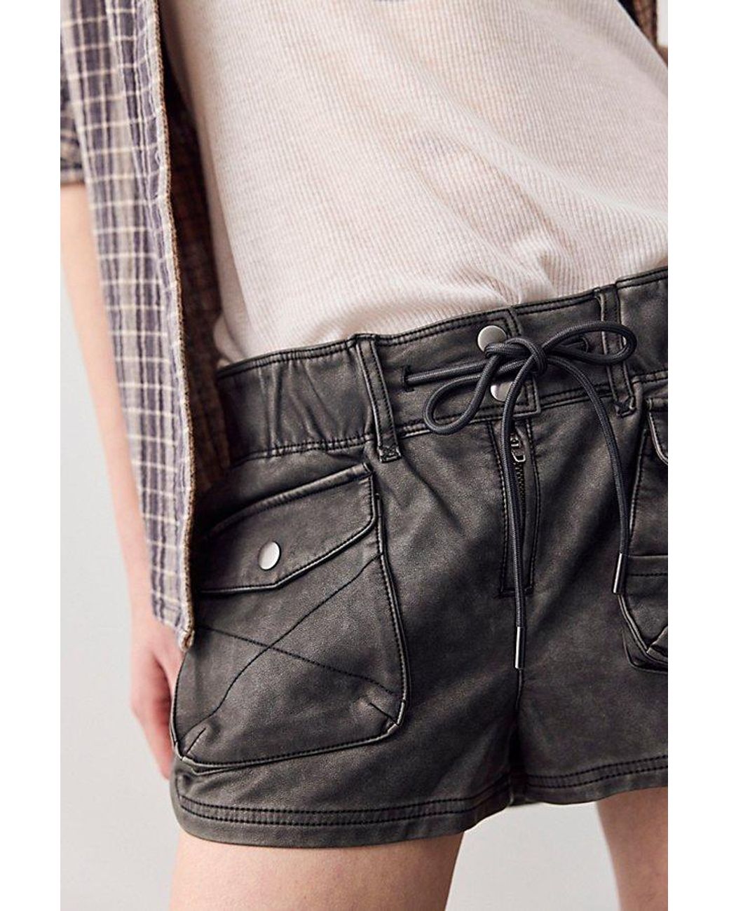 Free People Black Waimea Vegan Slouchy Shorts