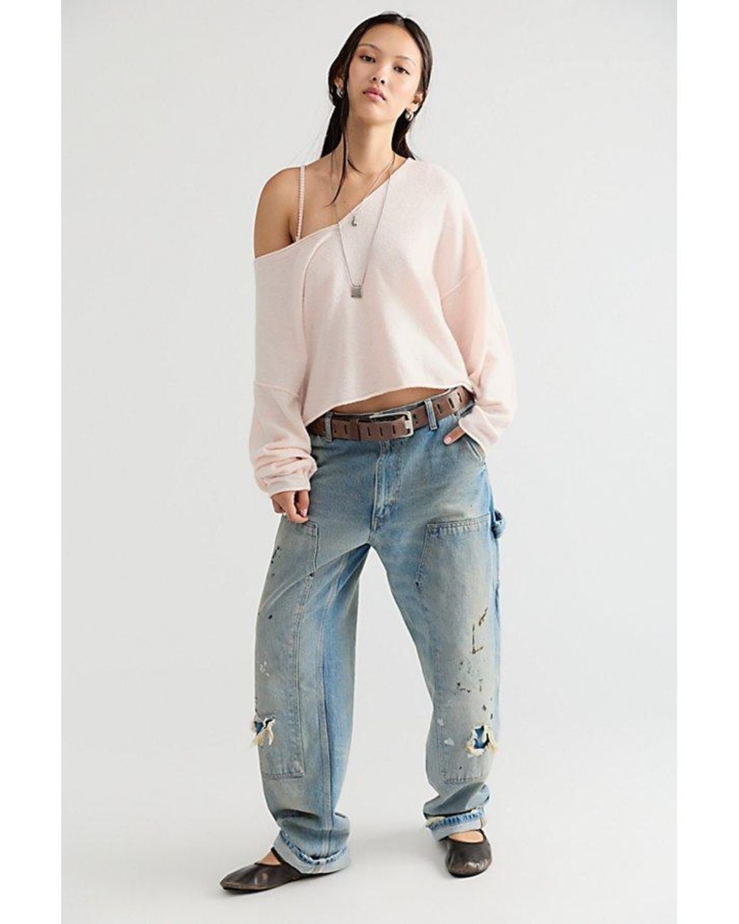 Free People Natural See Me V-Neck Knit Pullover