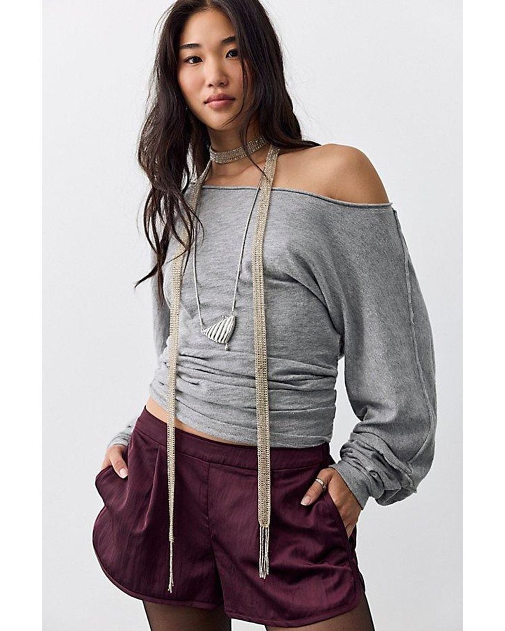 Free People Blue Geneva Satin Pull-On Track Shorts
