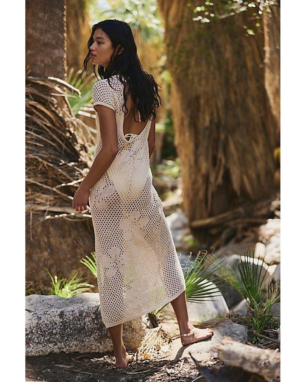 free-est Green Aloha Cotton-Linen Midi Dress By