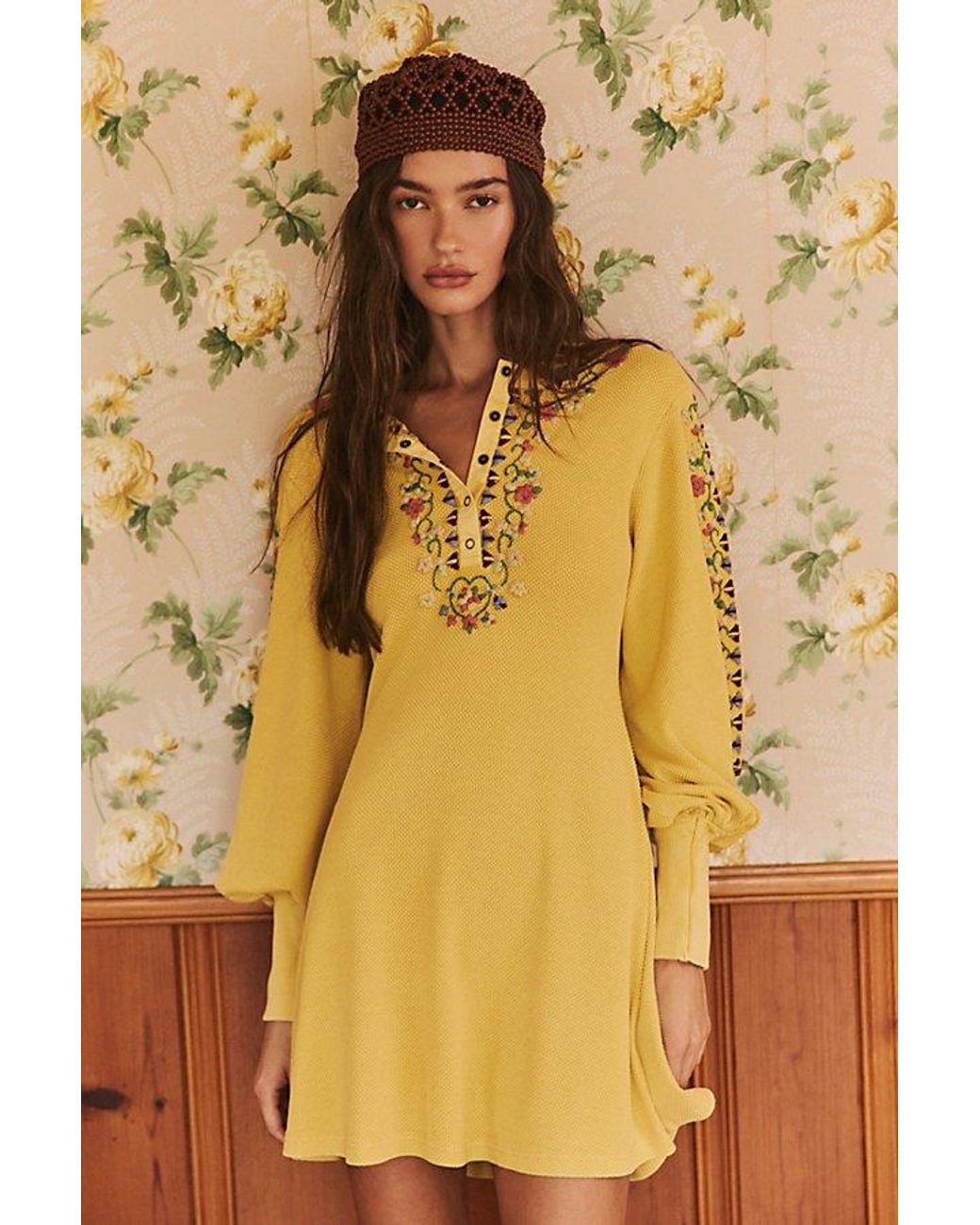 Free People Yellow Freeze Frame Tee Midi Dress