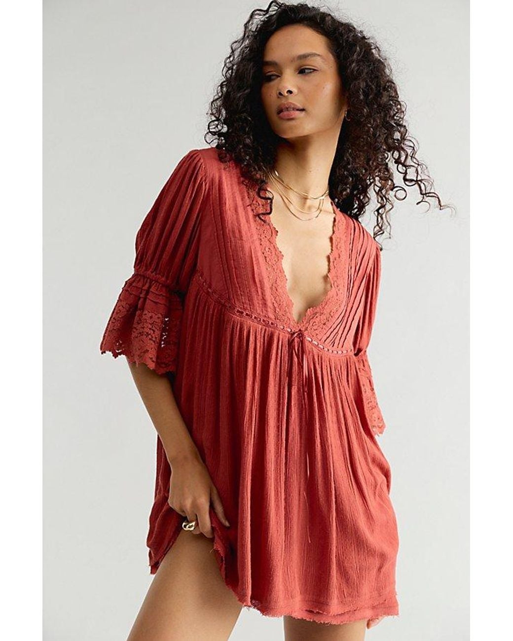 Free People Red Angel Wings V-Neck Babydoll Mini Dress