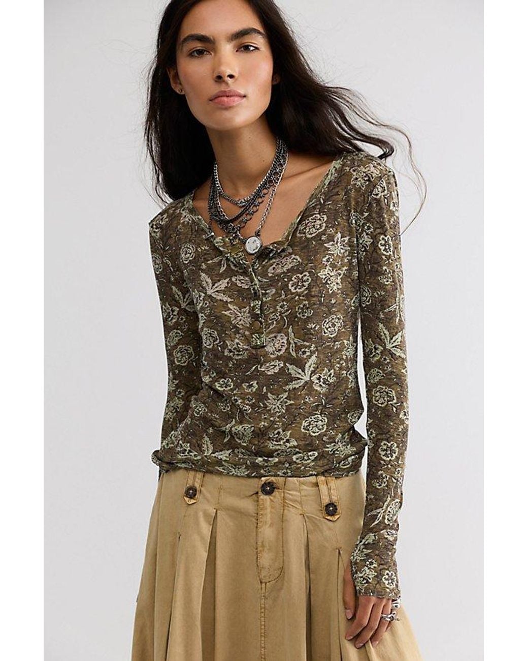 Free People Brown Floral Haze Henley