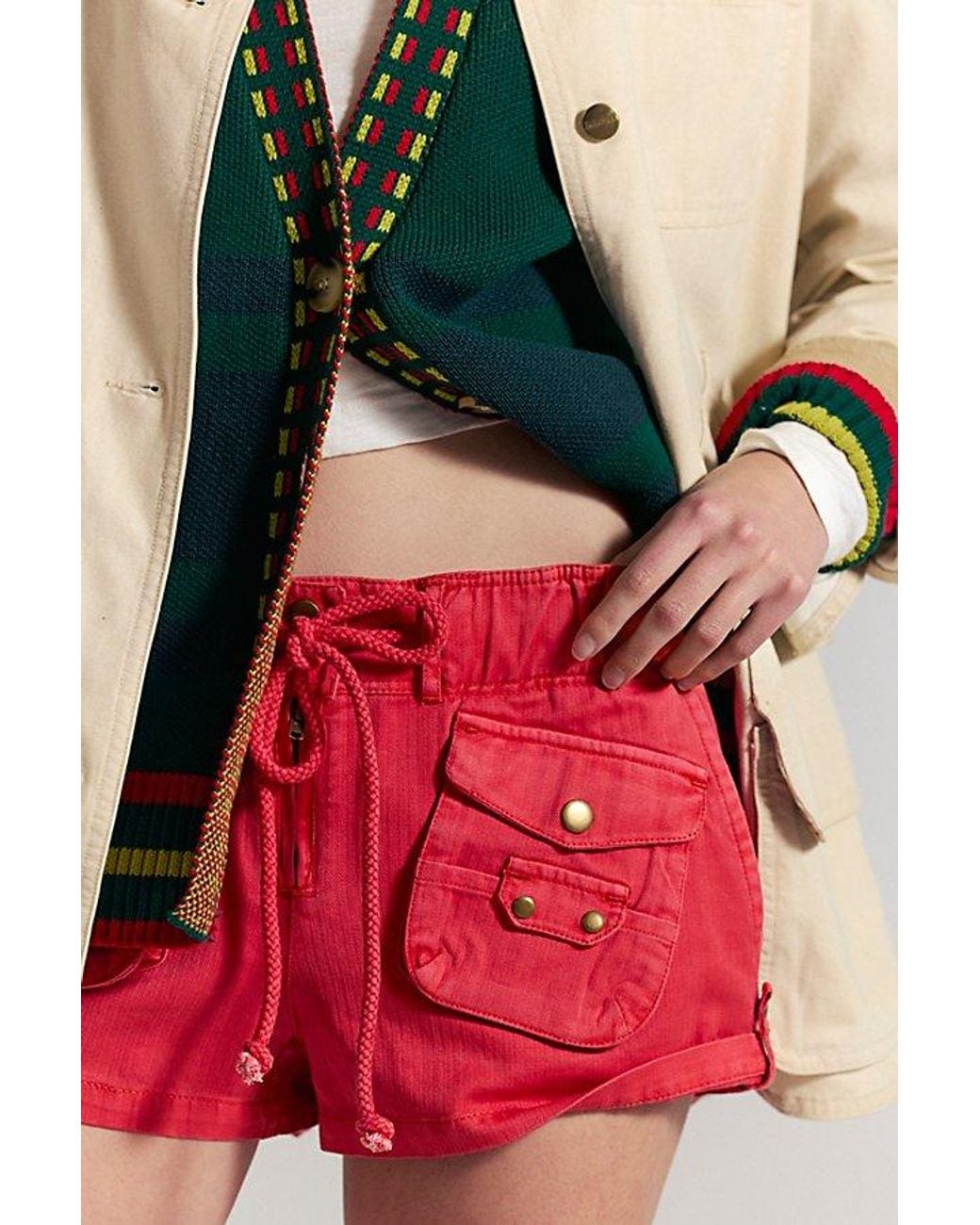 Free People Red Waimea Slouchy Shorts