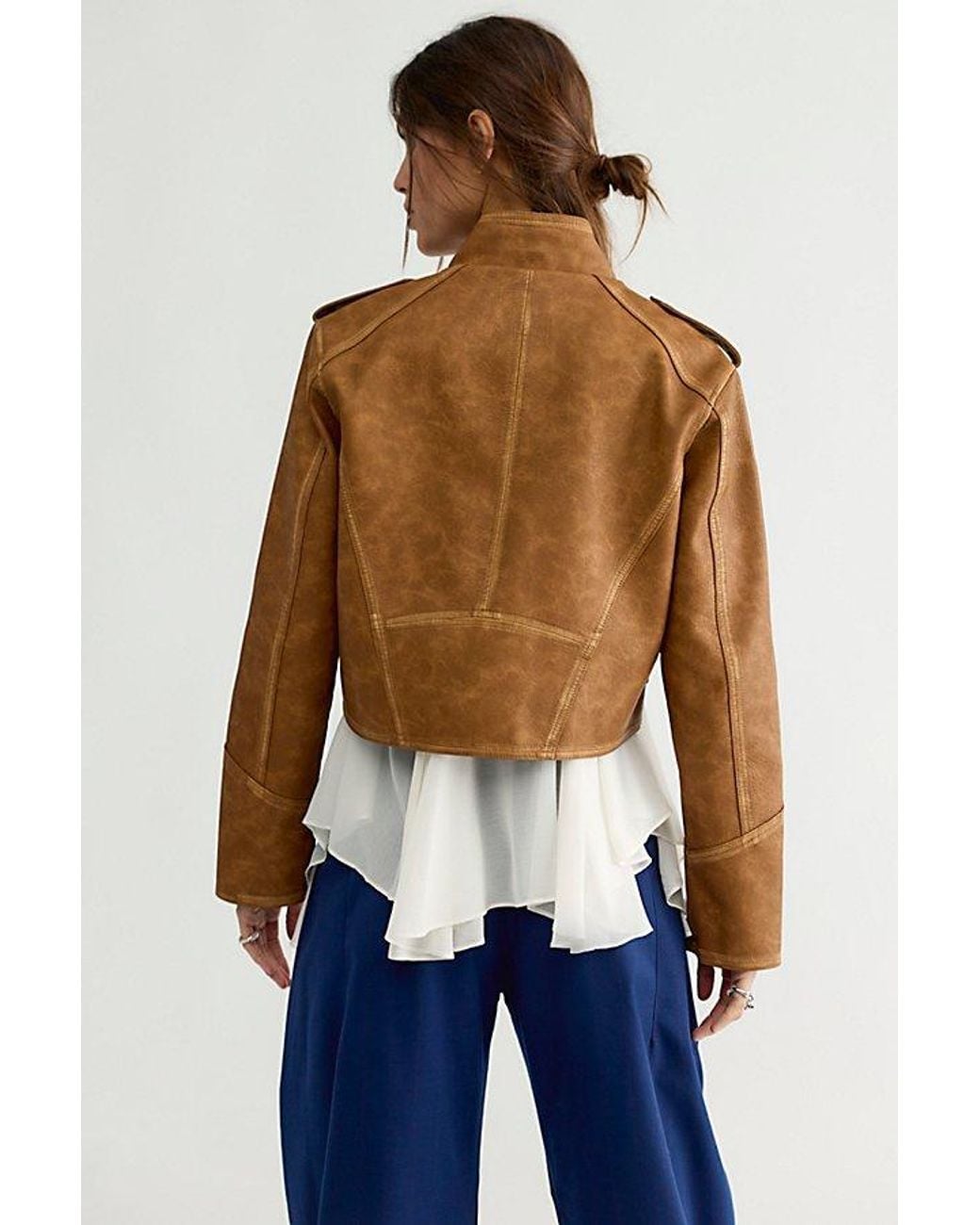 Free People Brown Ryland Vegan Leather Band Jacket
