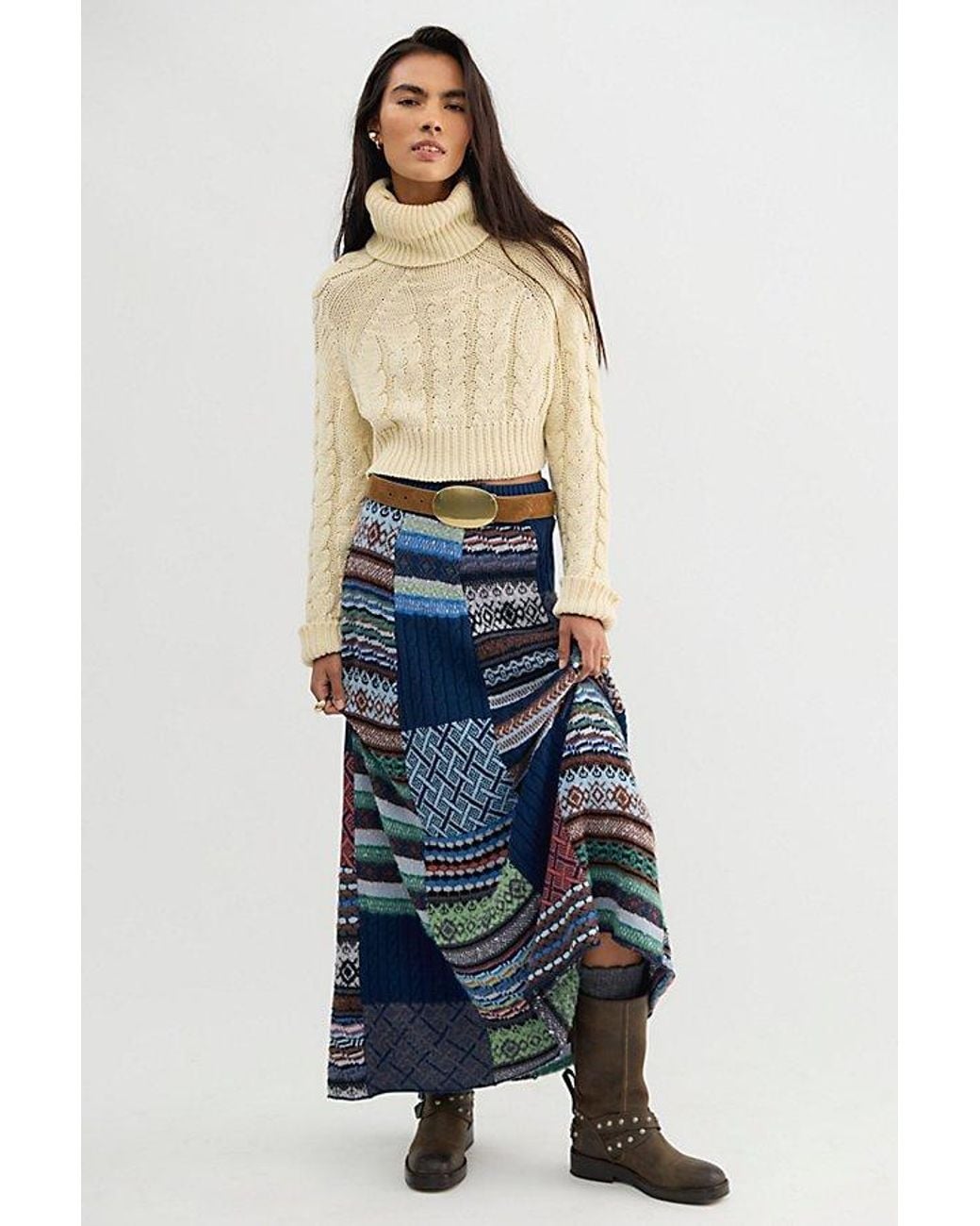 Free People Blue Fireside Swit Maxi Skirt