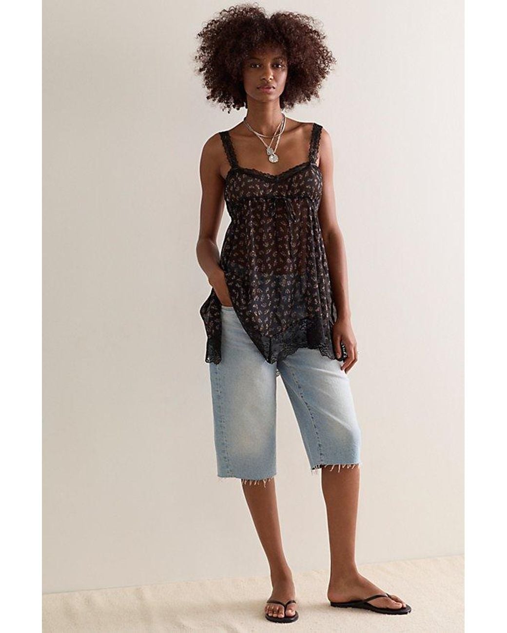 Intimately By Free People Black Cala Luna Mini Slip Dress By