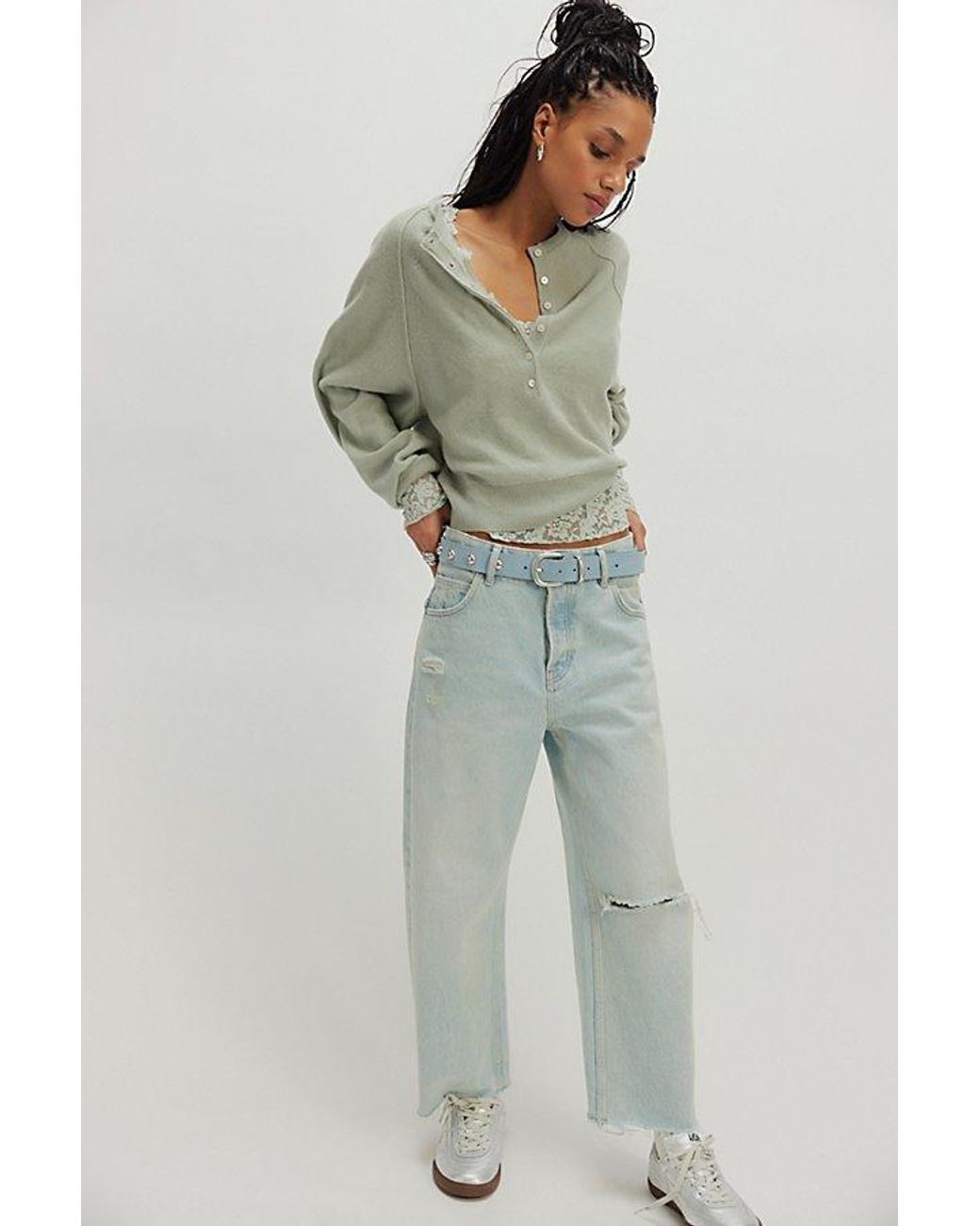 Free People Green Porta Cashmere Henley Sweater