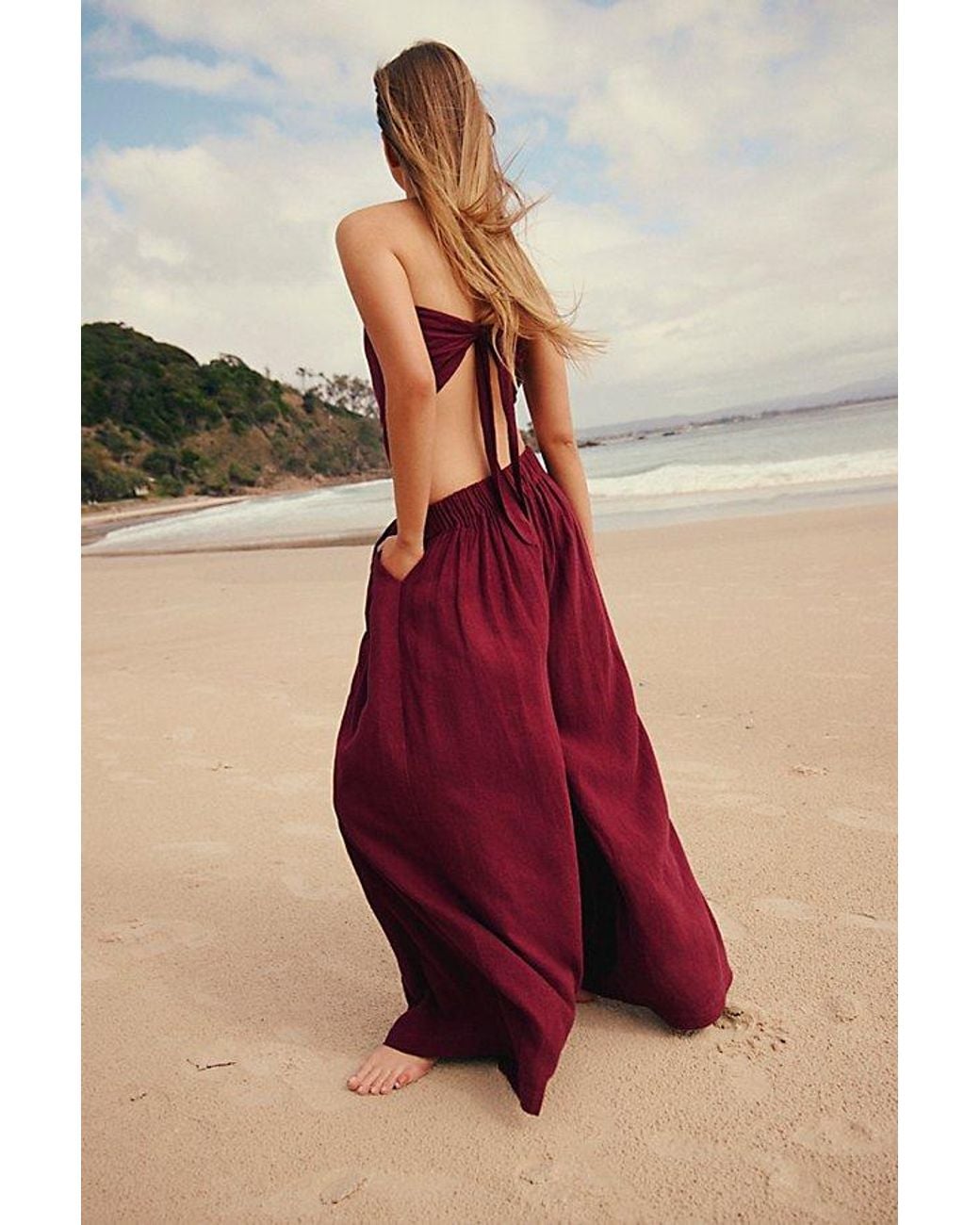 free-est Red Sandshell Linen Priya Sarong Pants By