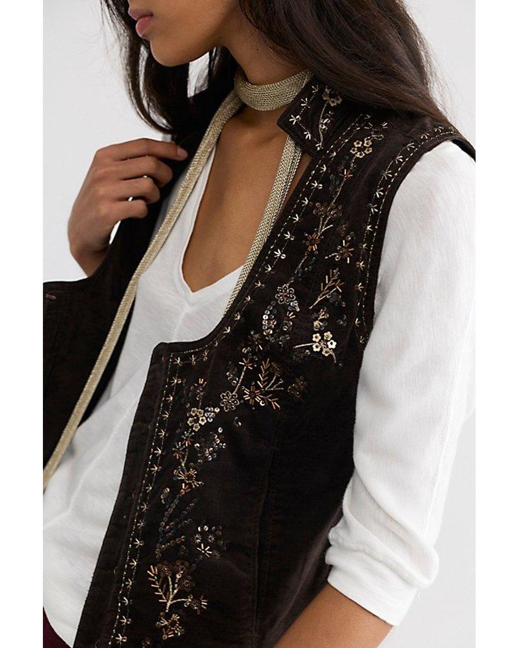 Free People White Veritas Embellished Velvet Vest Jacket