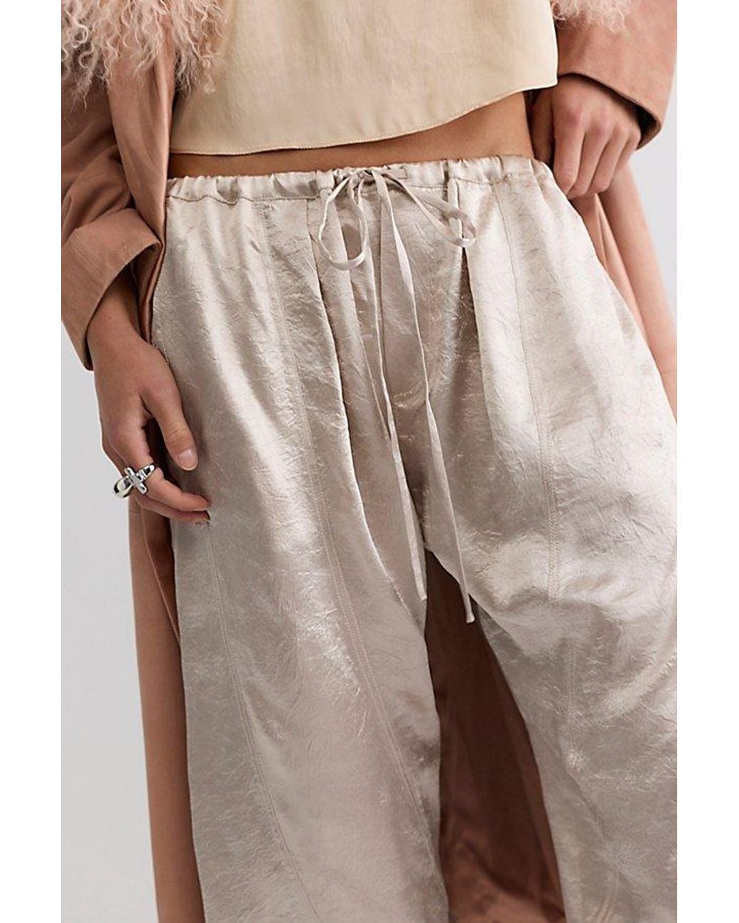 Free People Natural Crowd Pleaser Twisted Satin Pull-On Pants