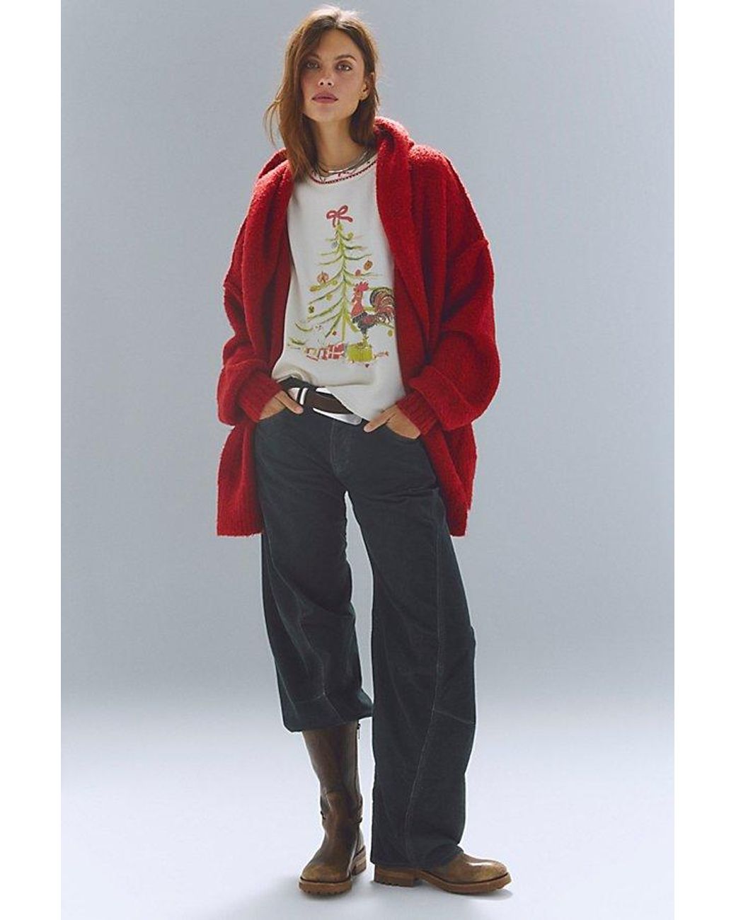 Free People Red Merry Meowy Tee