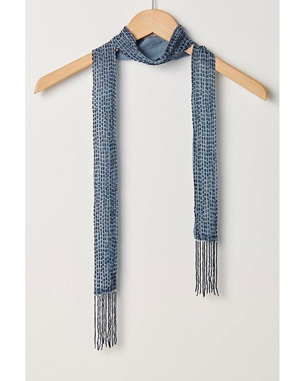Free People Blue Beaded Mornings Skinny Scarf