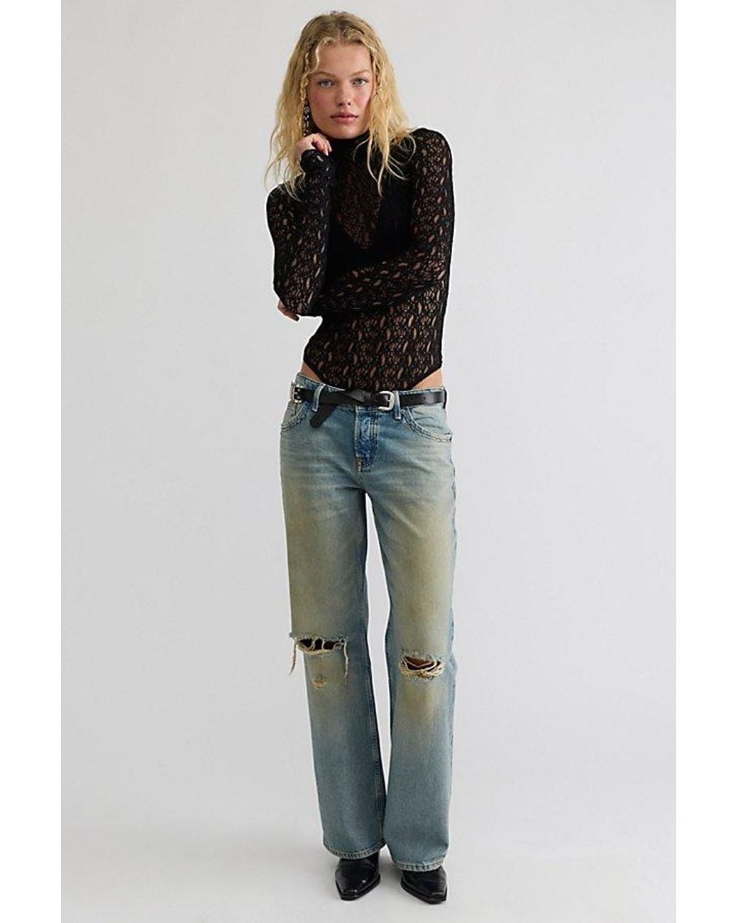 Intimately By Free People Blue Lacey Talk Bodysuit By