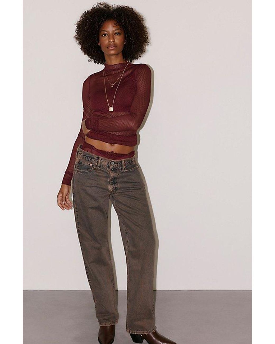 Intimately By Free People Red As If Mesh Layering Long Sleeve By