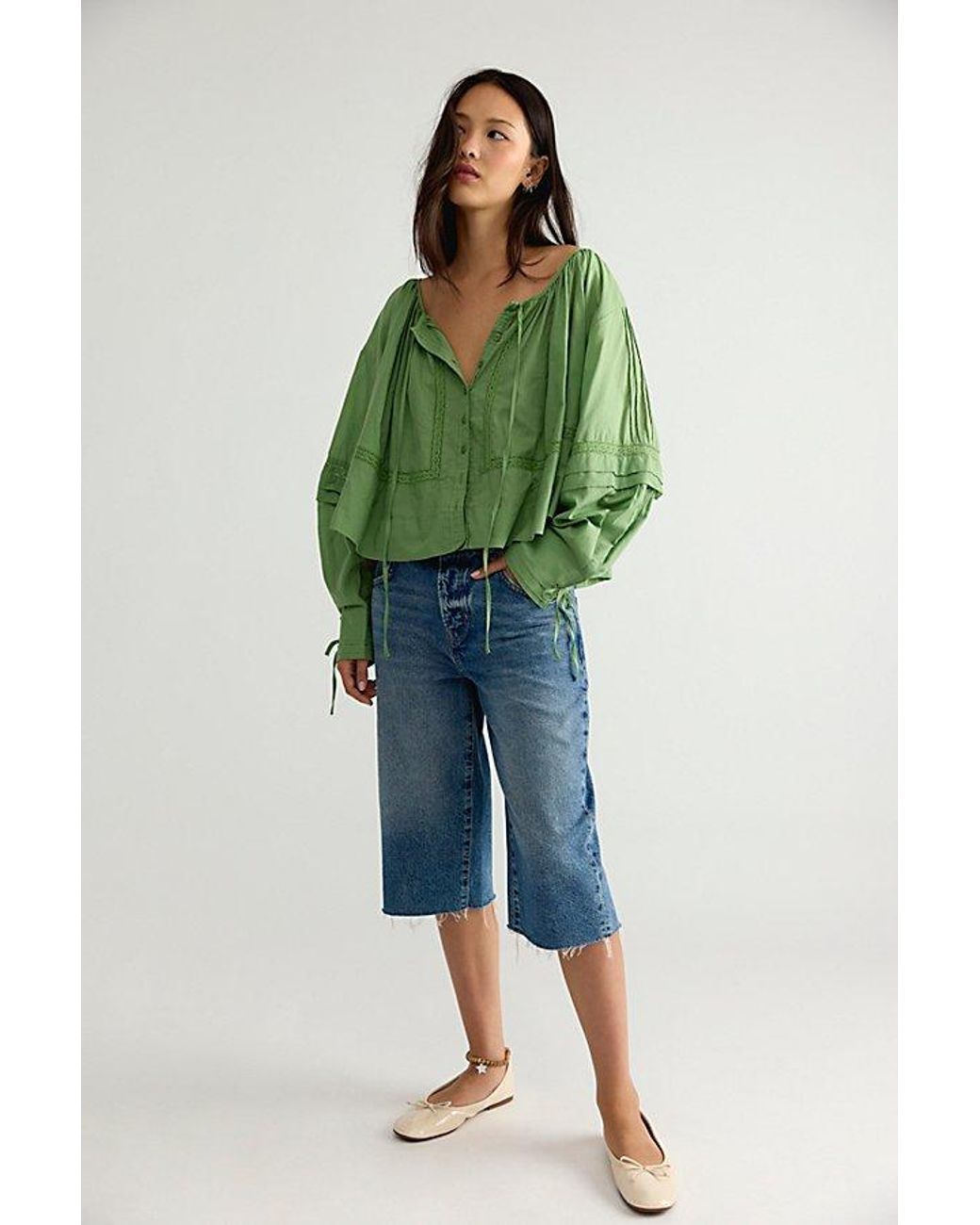 Free People Green La Lune Blouse