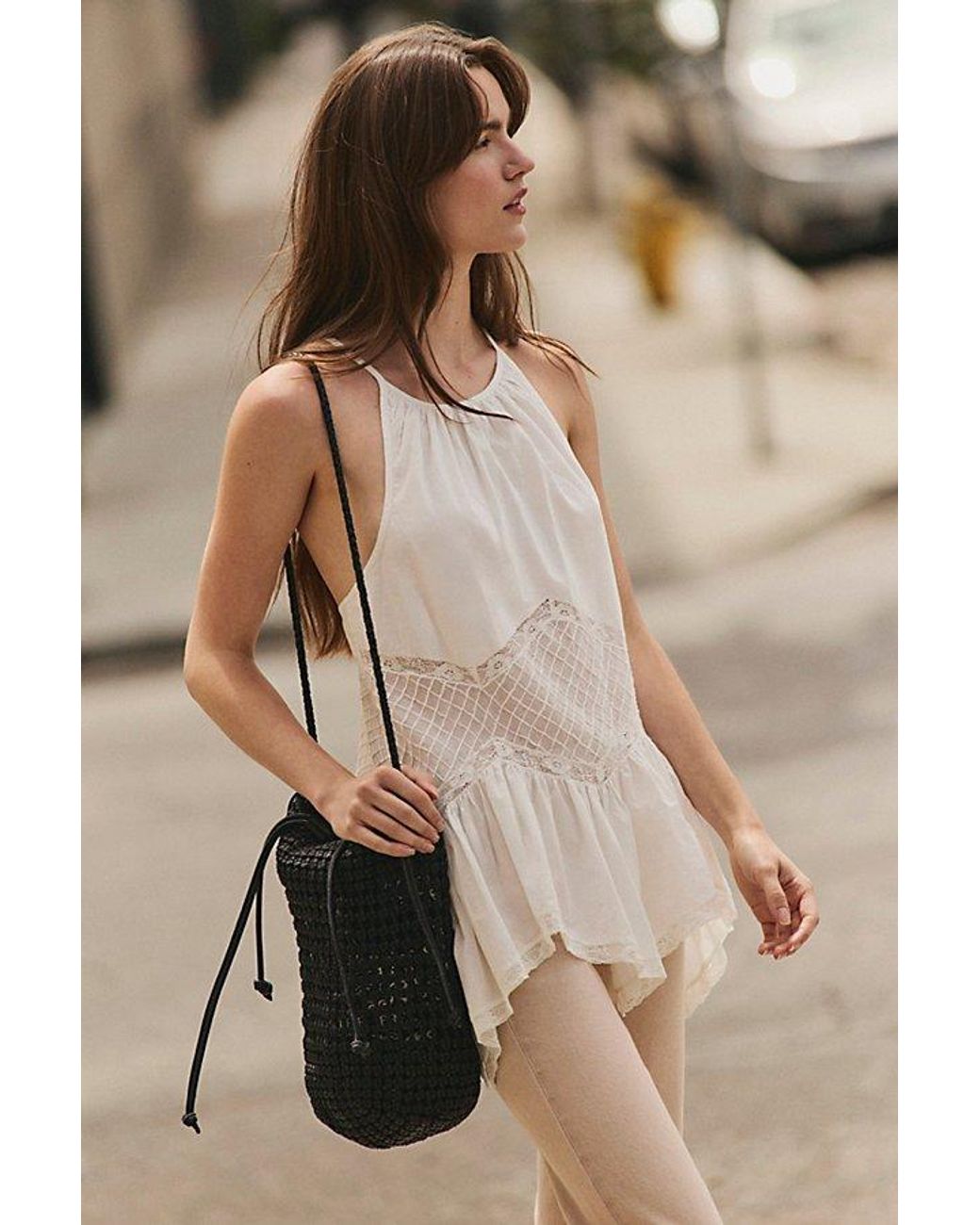 Free People Black Woven Bucket Bag