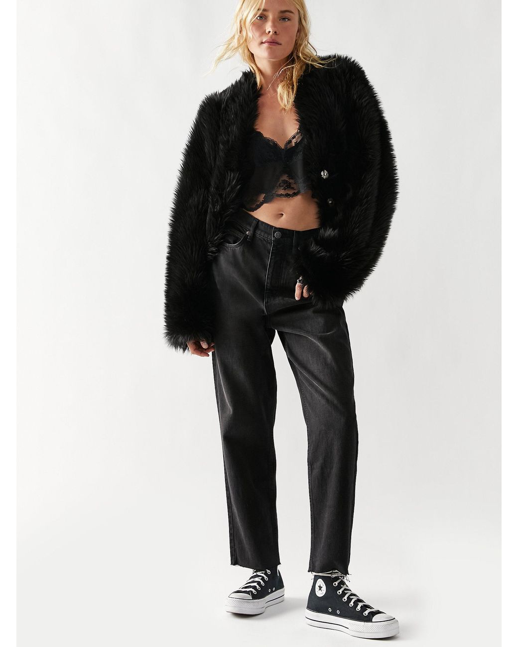 Free People All Night Fur Jacket in Black Lyst Free People All Night Fur Jacket in Black Lyst