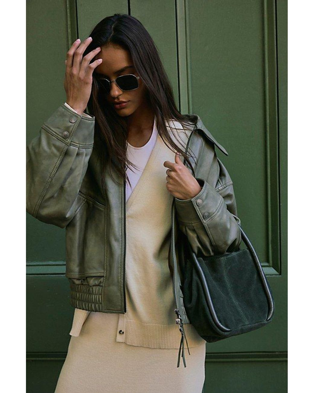 Free People Barlow Suede Bucket Bag in Green | Lyst