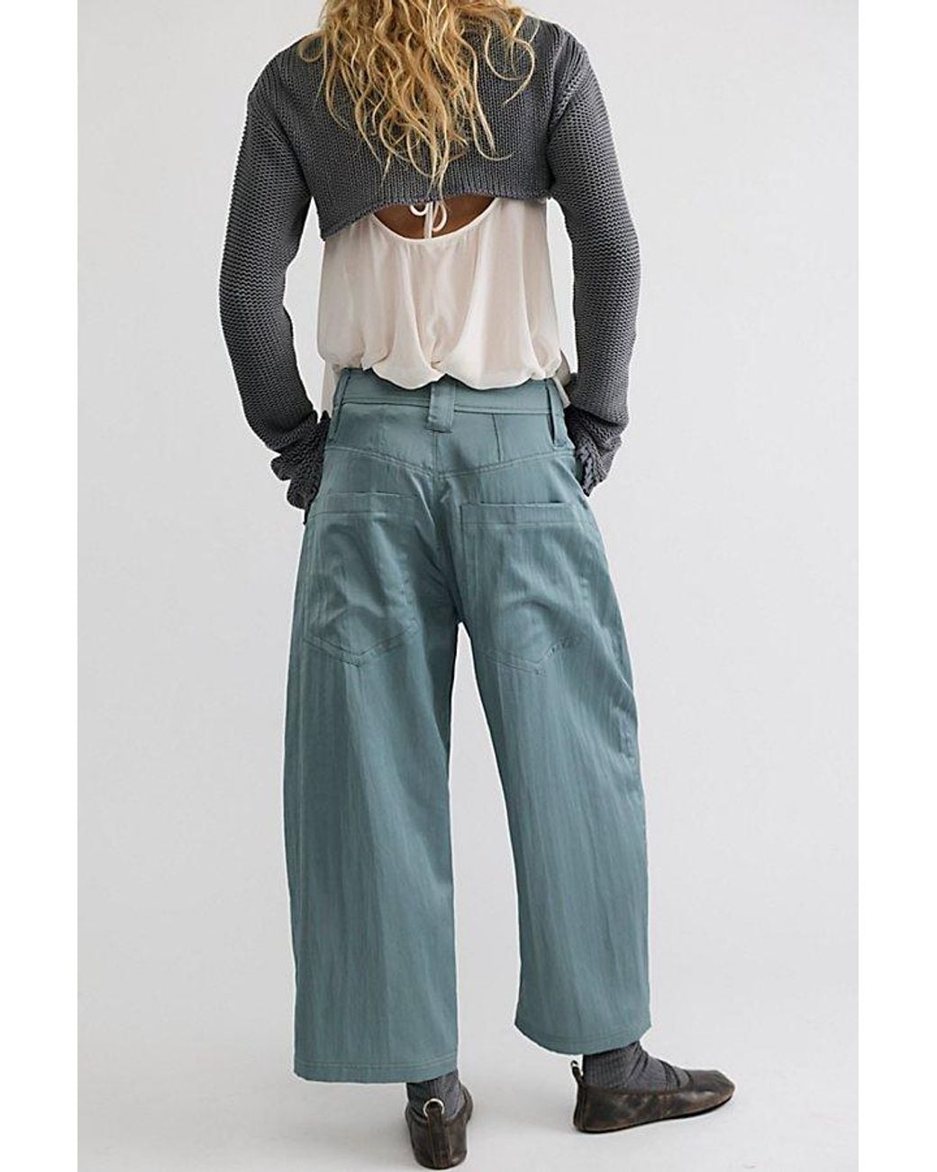 Free People Blue Satin Boyfriend Trousers