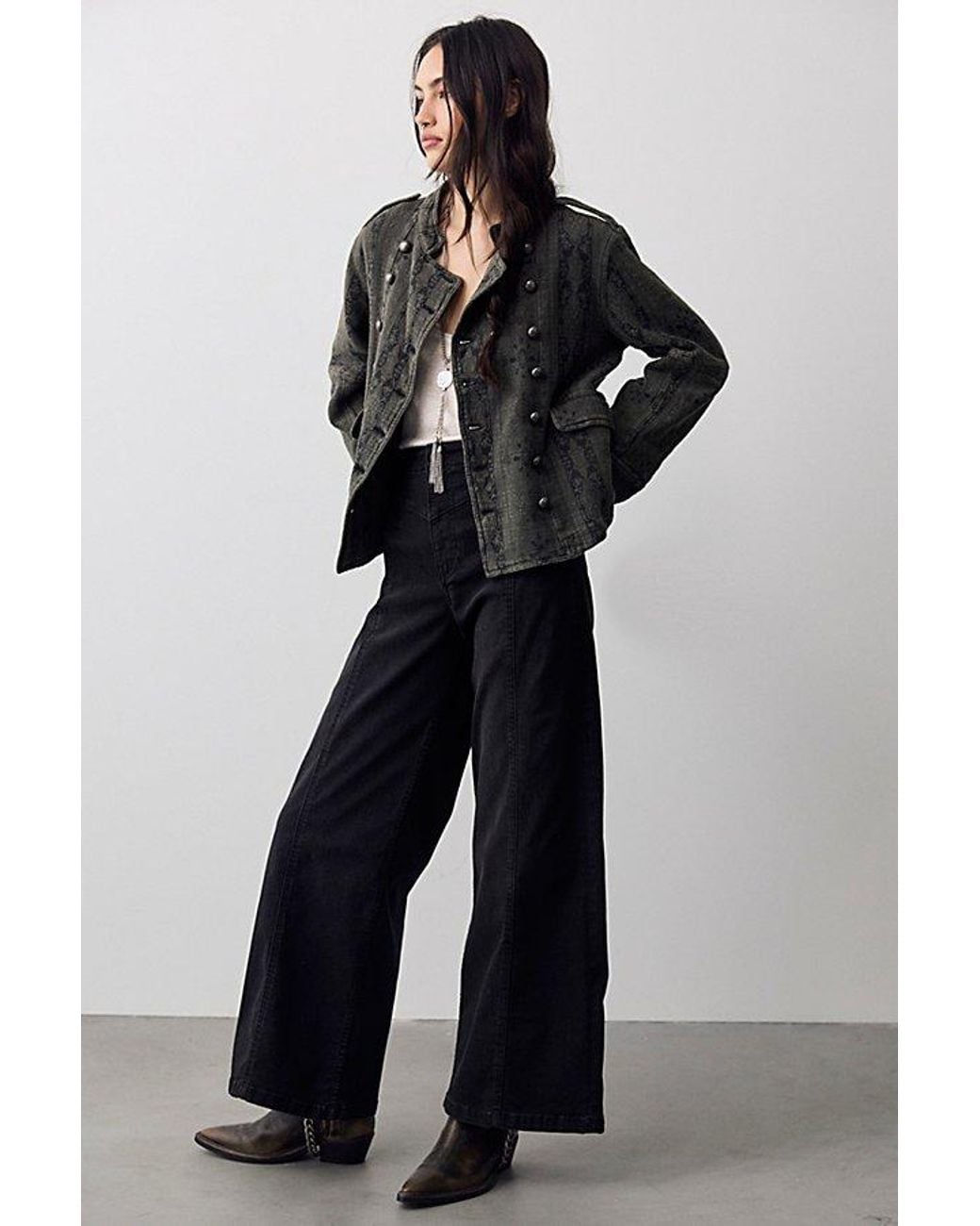 Free People Black Lotty Jacquard Band Jacket