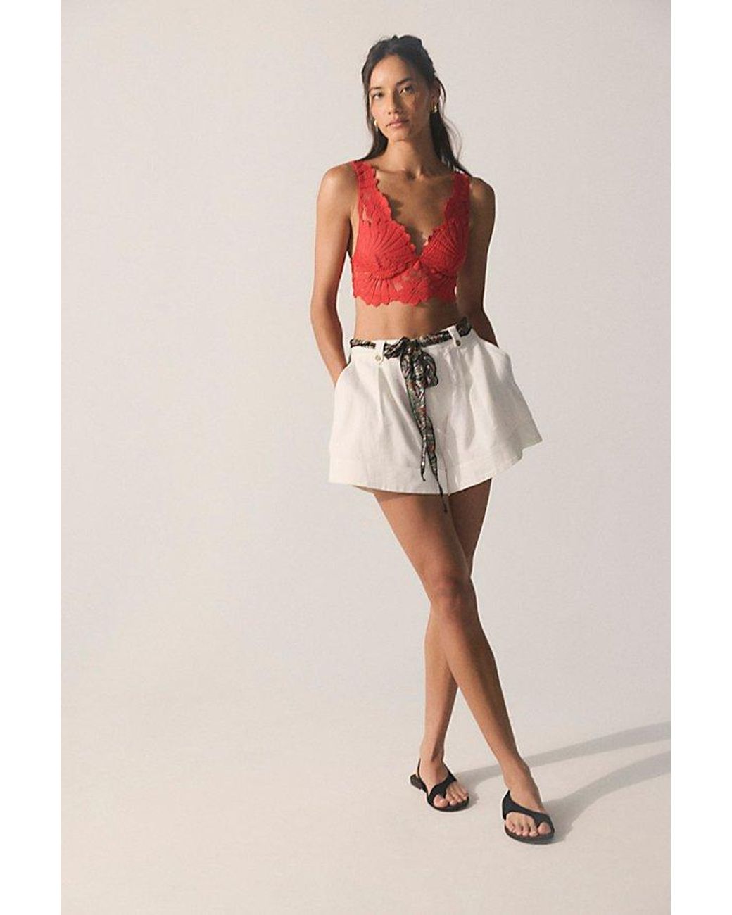 Intimately By Free People Red Petal Party Lace Plunge Bralette By